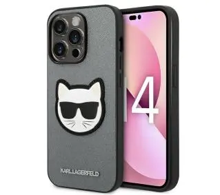 Etui Karl Lagerfeld Choupette Head Patch - iPhone 14 Pro - srebrny/szary