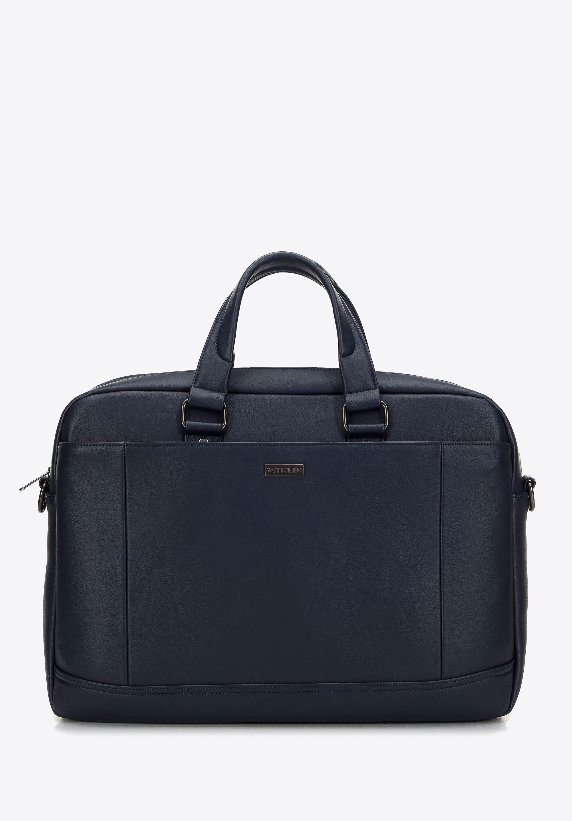 Męska torba na laptopa 15,6” z ekoskóry dwukomorowa granatowa