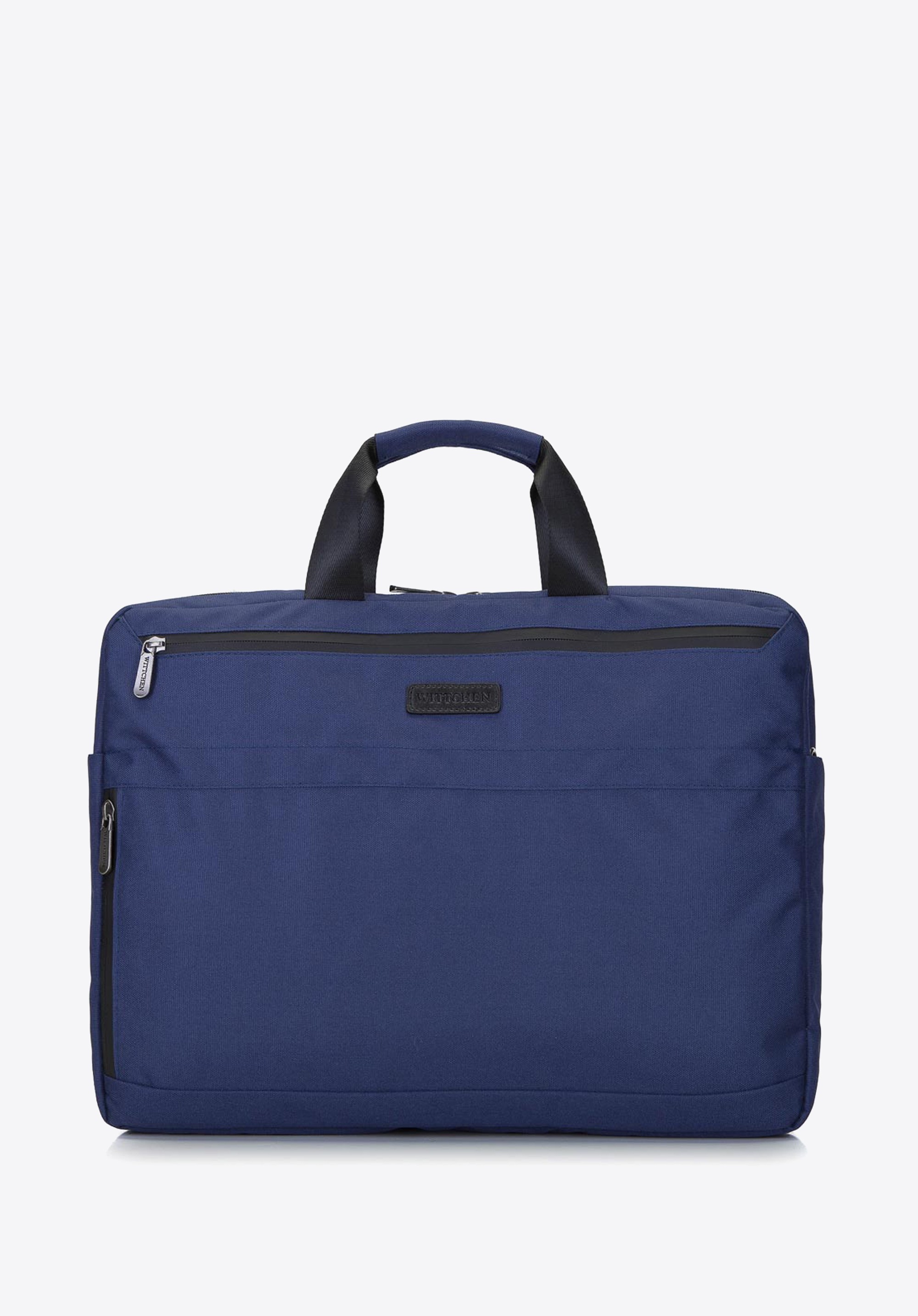 Męska torba na laptopa 17” z boczną kieszenią duża granatowa