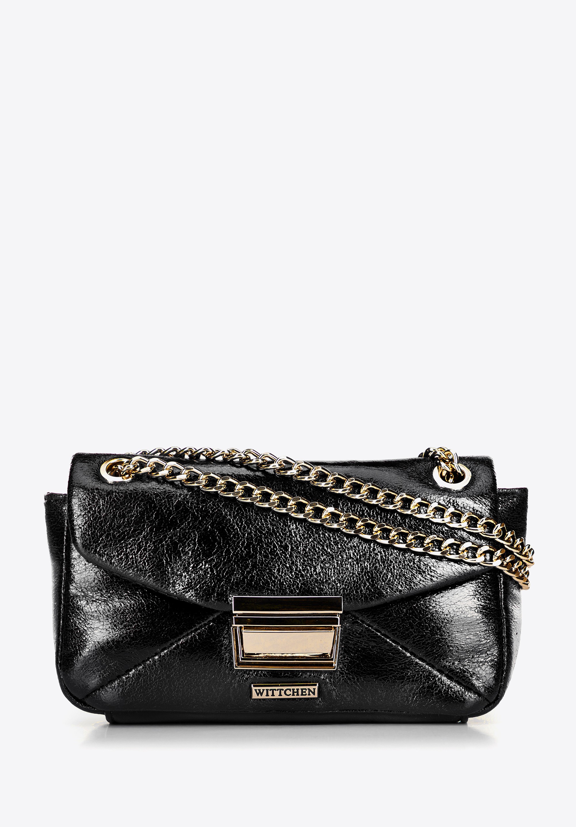 Minitorebka crossbody z połyskującej ekoskóry czarna
