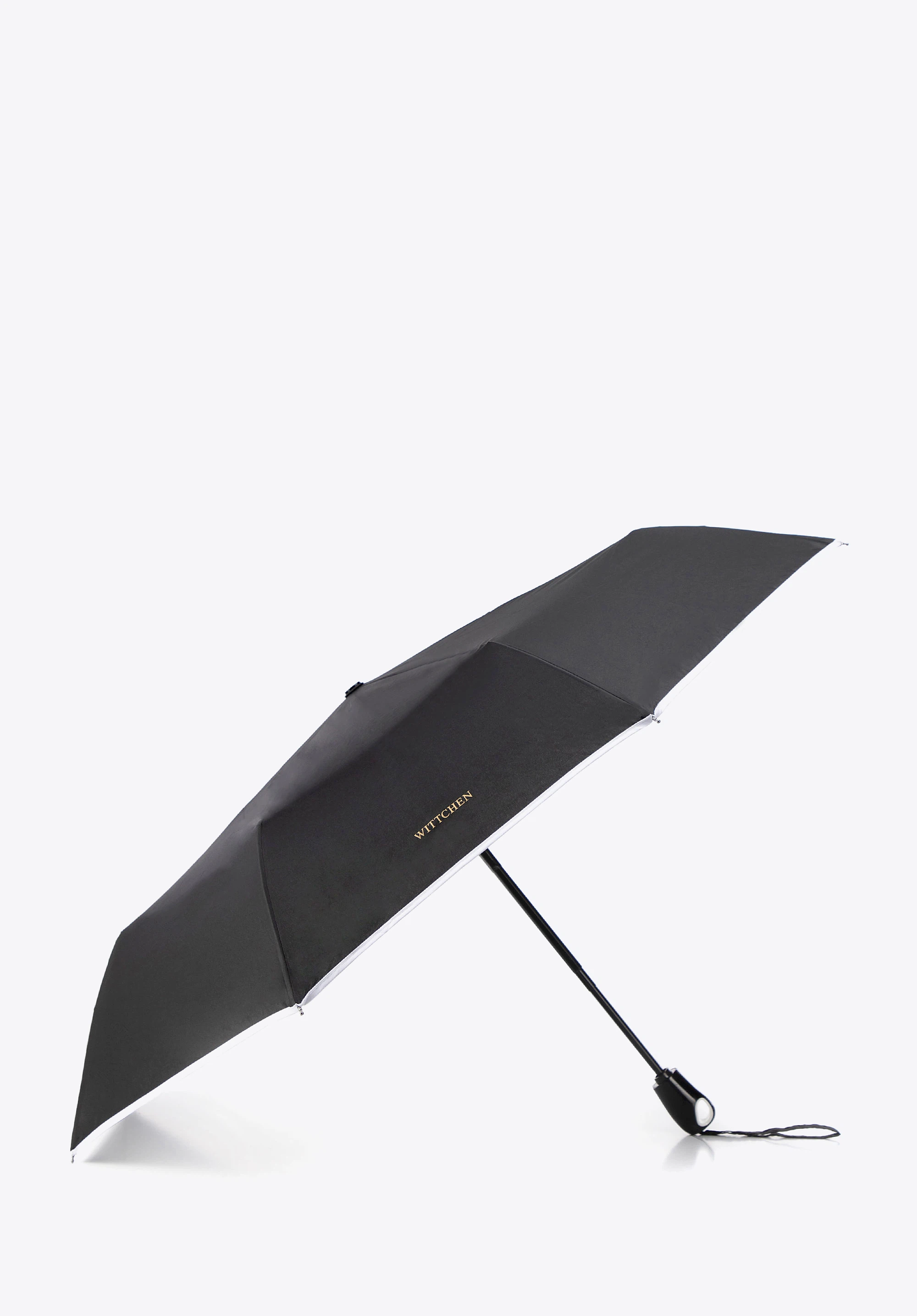 Parasol automatyczny z ozdobną lamówką czarno - biały