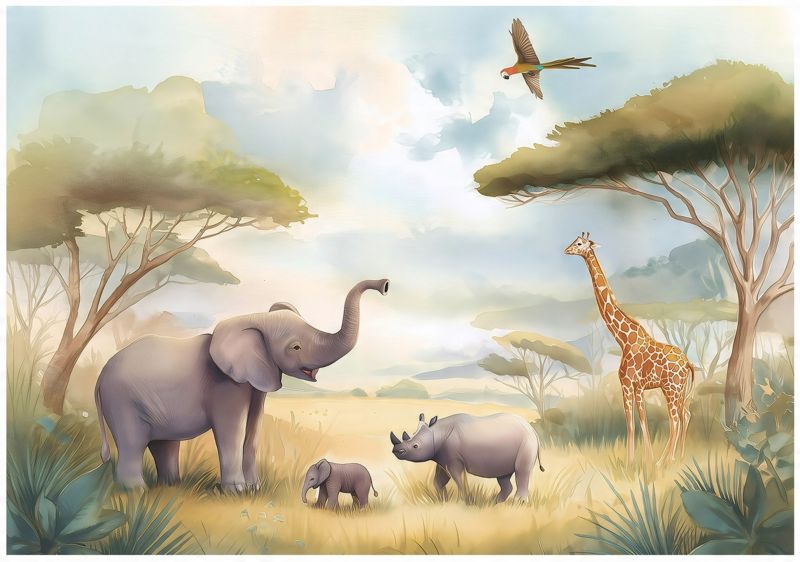 Fototapeta Dla Dzieci Zwierzęta Dżungla Safari WALLARENA 300x210 cm Tapeta Dziecięca Na Ścianę 1 szt.