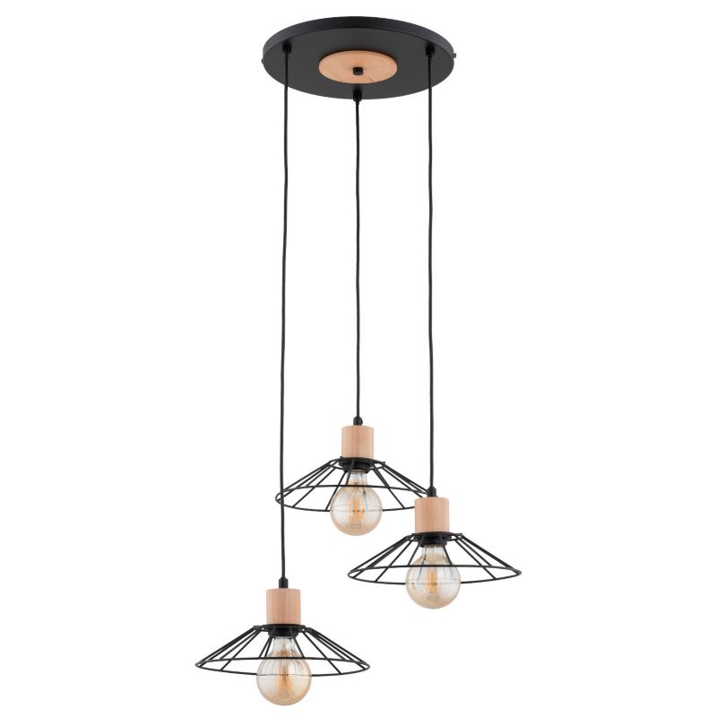 Lampa wisząca Alfa Doli 5464 czarna-jasne drewno industrialna 3xE27 x 15W 1 szt.