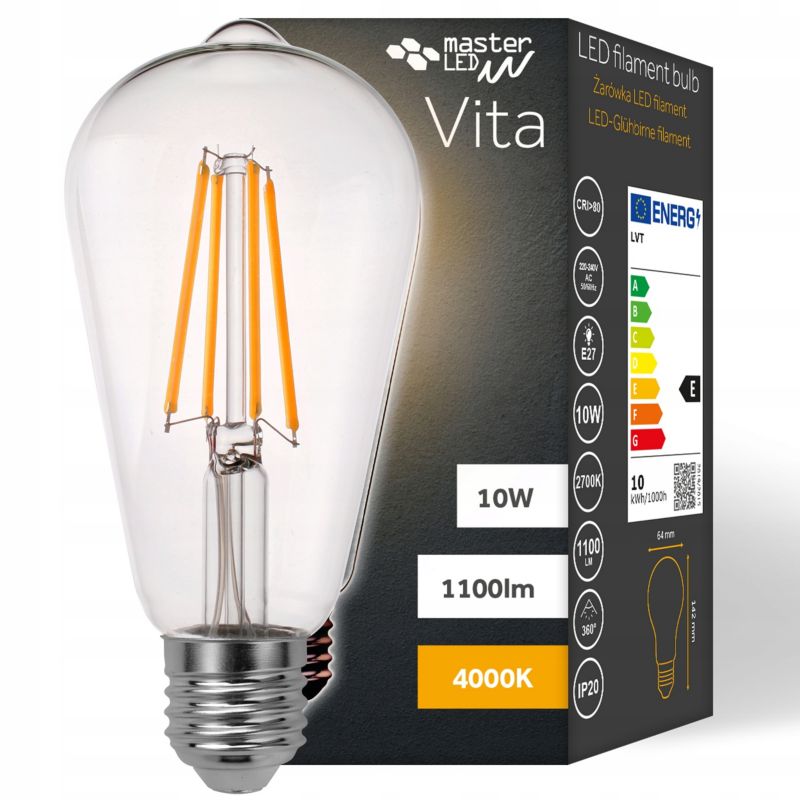 Żarówka LED E27 MasterLED Filament ST64 10W 4000K neutralna biel clear 1 szt.