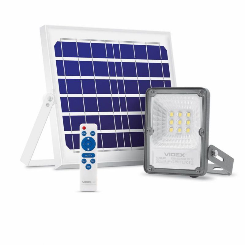 Naświetlacz solarny LED Videx szary LED 5000K 600lm z pilotem IP65 wym: 14,5 x 12,8 x 4,2 cm aluminium - 1 szt.