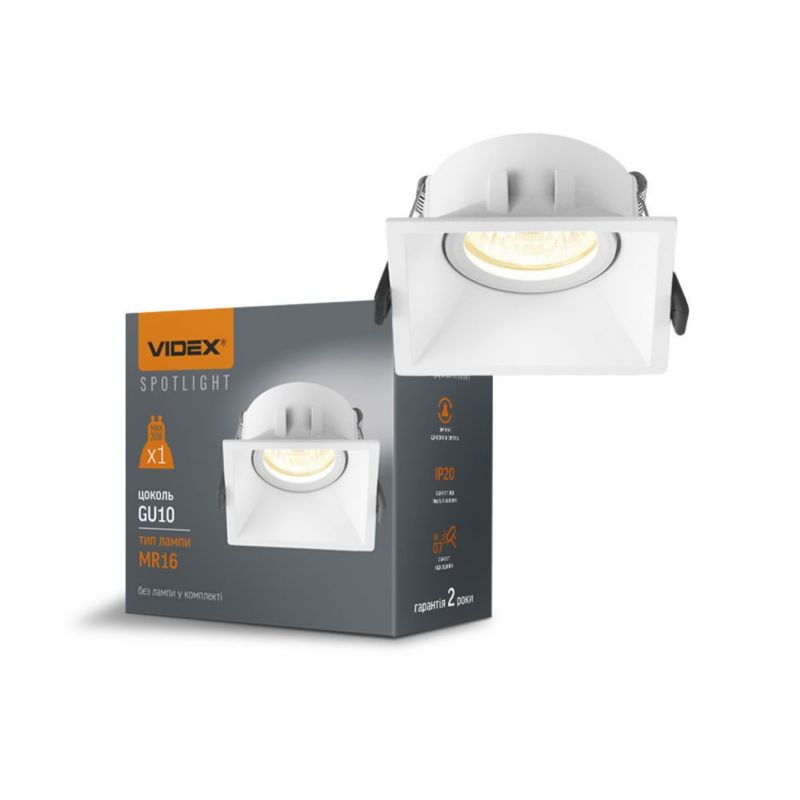 Oprawa sufitowa wpuszczana Videx Spotlight biała ruchoma 1 x GU10 x 30W IP20 wym: 4,6 x 9,2 x 9,2 cm kwadratowa - 1 szt.