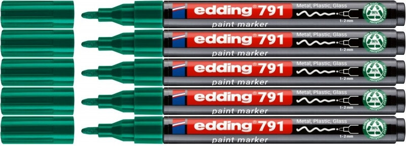 5x Marker olejowy edding e-791 PCR, okrągła, 1-2 mm, zielony