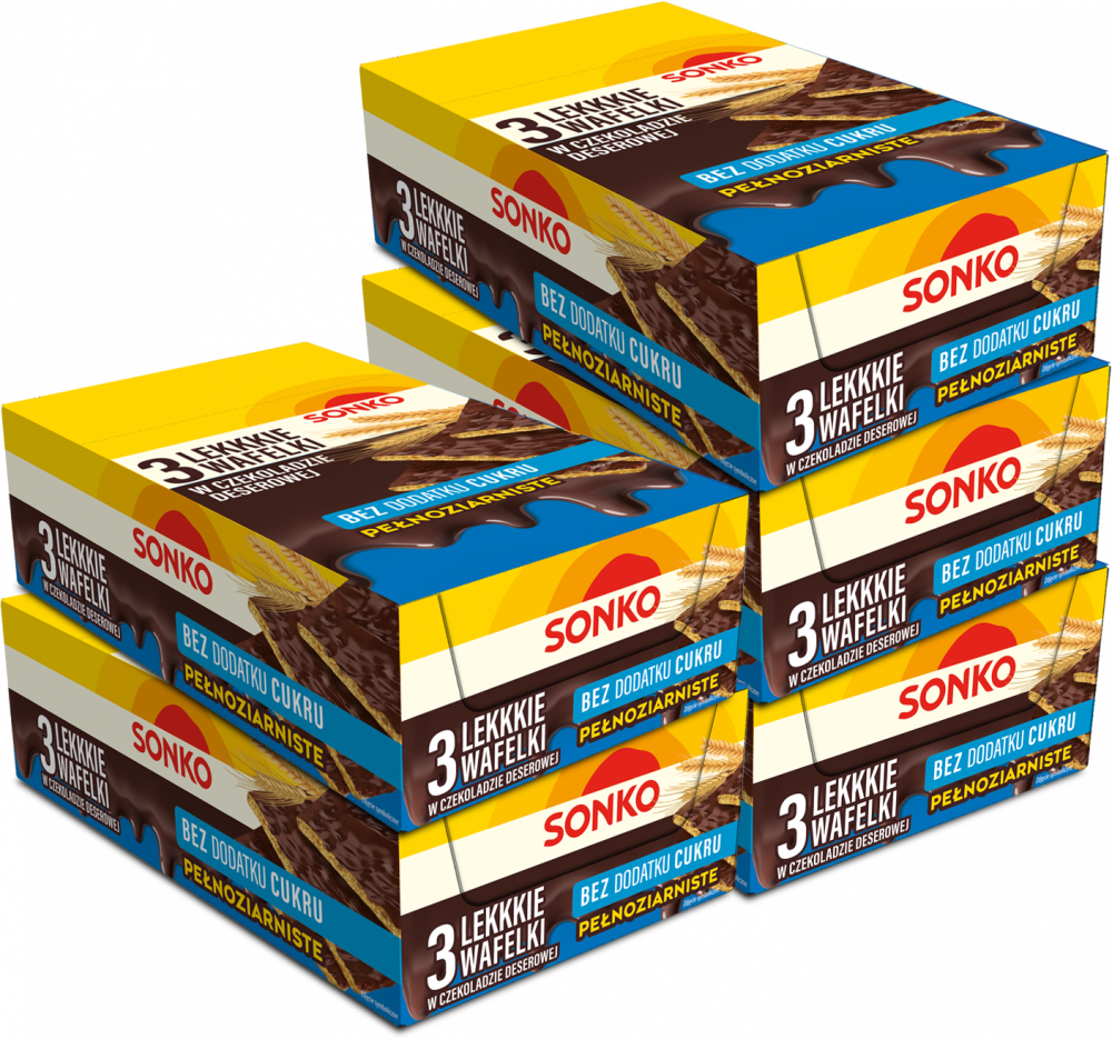 55x Lekkkie wafelki Sonko, w czekoladzie deserowej, bez dodatku cukru, 3 sztuki, 36g
