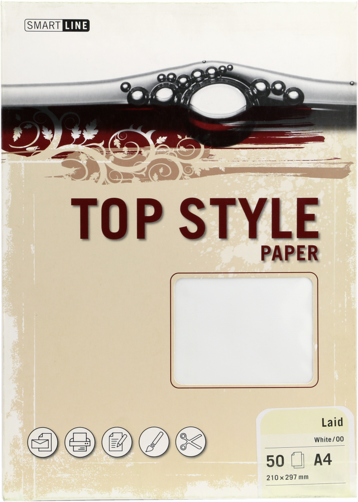 Papier ozdobny Top Style Laid, A4, 100g/m2, 50 arkuszy, biały