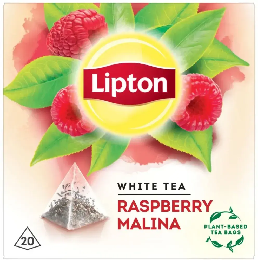 Outlet: USZKODZONE OPAKOWANIE Herbata biała aromatyzowana w piramidkach Lipton, malina, 20 sztuk x 1.5g