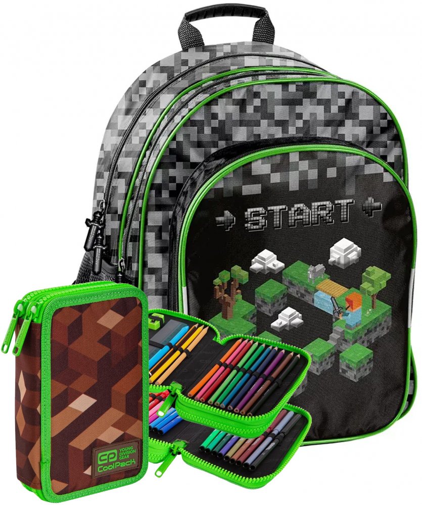 Zestaw: Plecak szkolny Paso Minecraft + Piórnik szkolny z wyposażeniem CoolPack Jumper 2 City Jungle