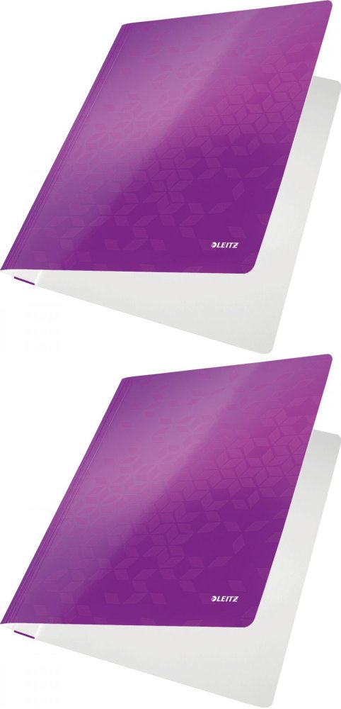 2x Skoroszyt kartonowy bez oczek Leitz Wow, A4, do 60 kartek, 300g/m2, fioletowy