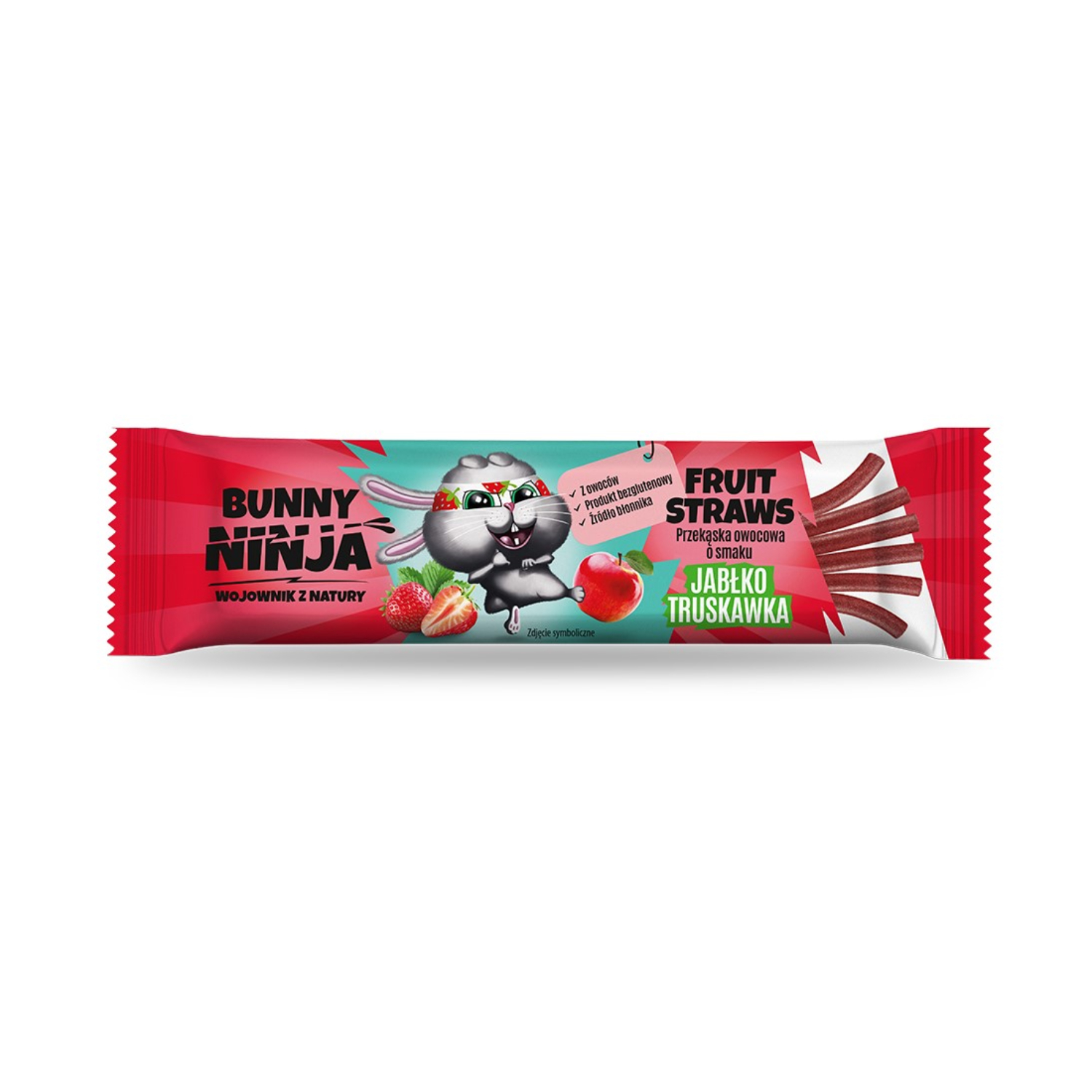 Bunny ninja straws - przekąska o smaku jabłka i truskawki, 16 g