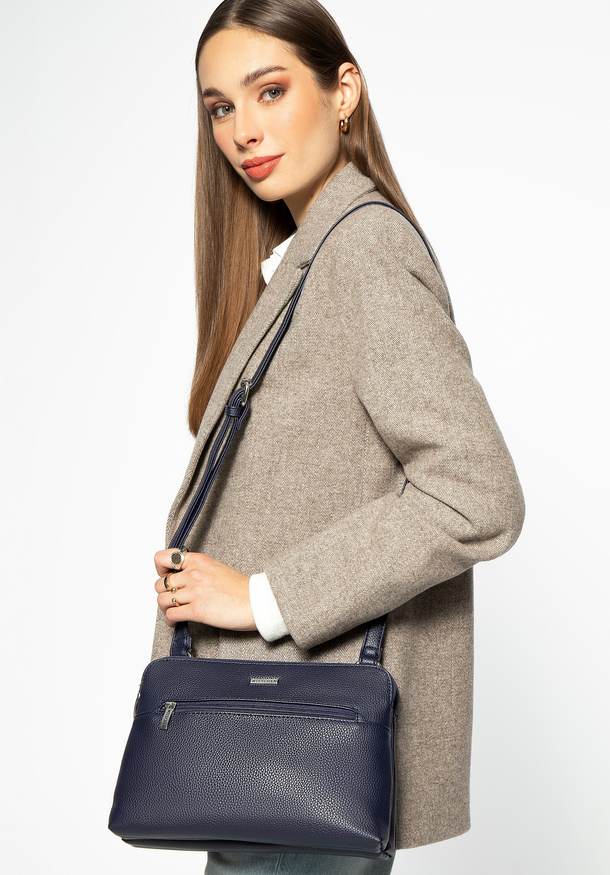 Damska crossbody dwukomorowa z ekoskóry granatowa