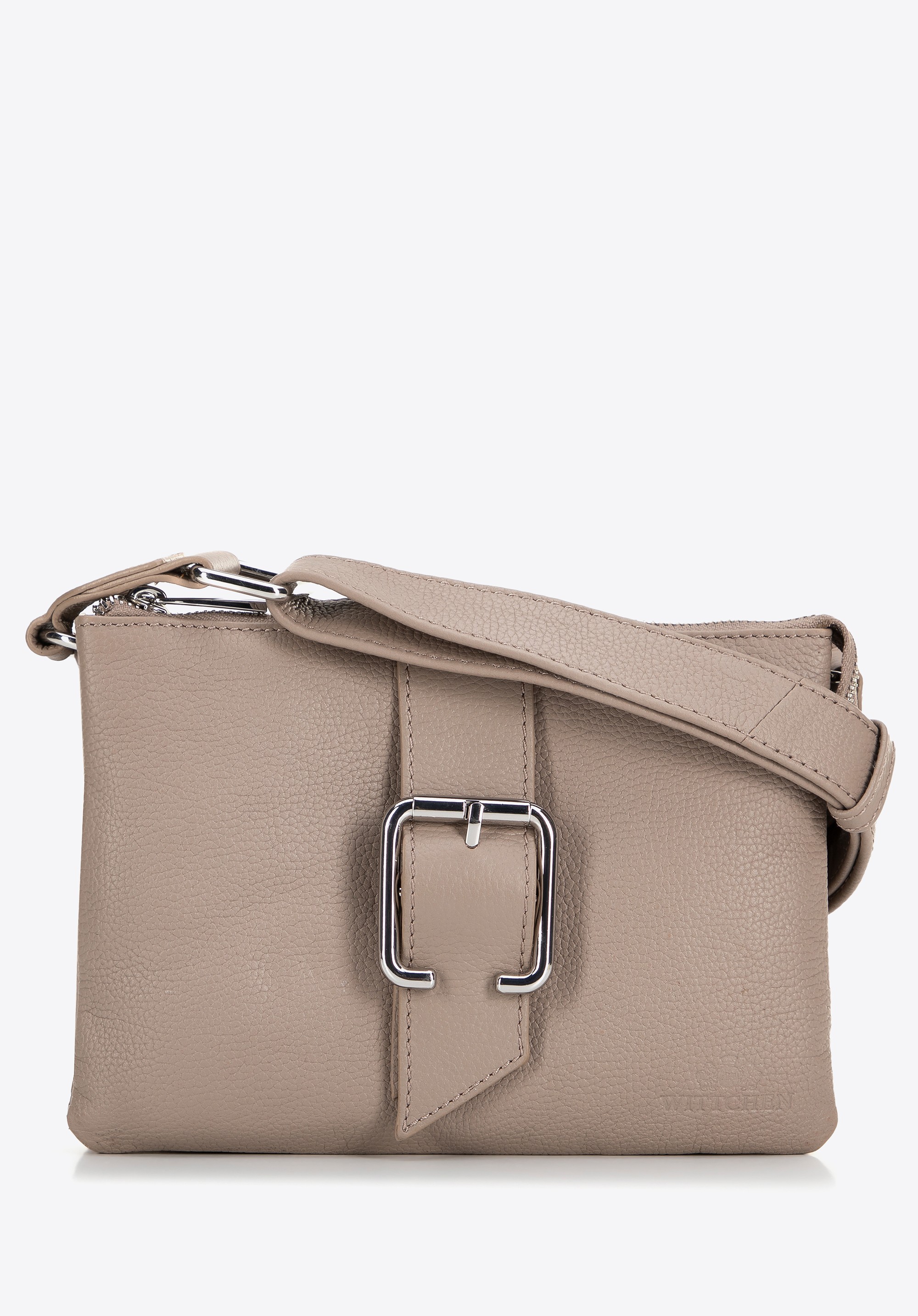 Damska crossbody ze skóry z klamrą beżowa