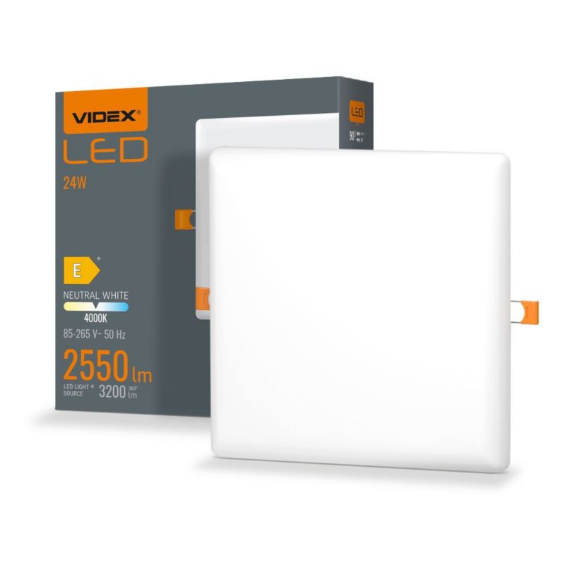 Oprawa sufitowa wpuszczana Videx Downlight łazienkowa biała LED 24W 4000K 3200lm IP54 wym: 17,5 x 17,5 x 2 cm kwadratowa - 1 szt.