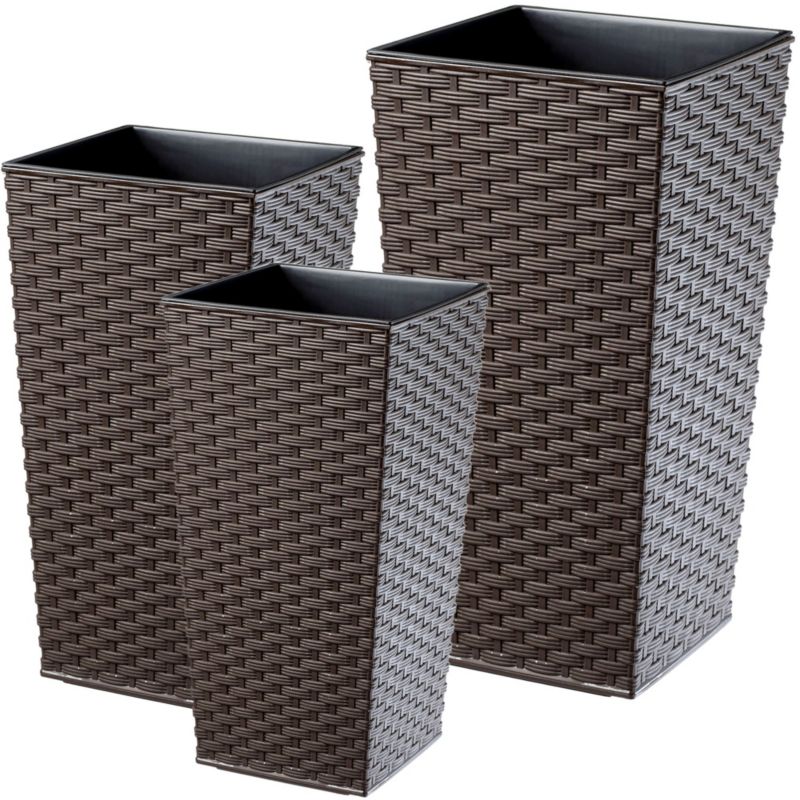 Doniczka KADAX Zestaw 3x Donica Wkład Ogrodowa Kwietnik Wysoka mokka Rattan 57cm 3 szt.