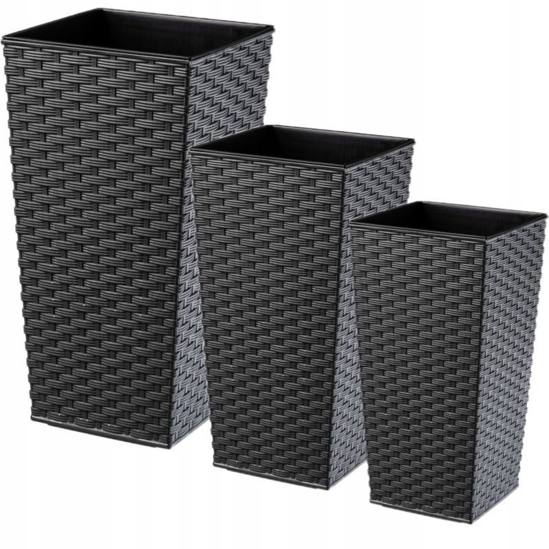 Doniczka KADAX Zestaw 3x Donica Wkład Ogrodowa Kwietnik Wysoka Rattan Grafit 68cm 3 szt.