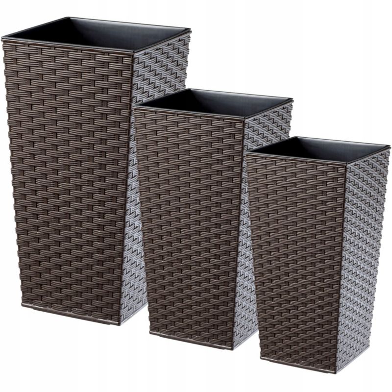 Doniczka KADAX Zestaw 3x Donica Wkład Kwietnik Wysoka Ogrodowa mokka Rattan 75cm 3 szt.