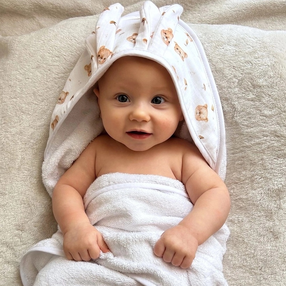 Okrycie kąpielowe bambusowe rabbit białe Teddy Bear IF