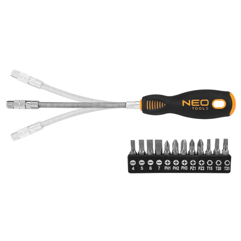 Wkrętak z giętkim grotem NEO TOOLS z 12 bitami i uchwytem 1 kpl