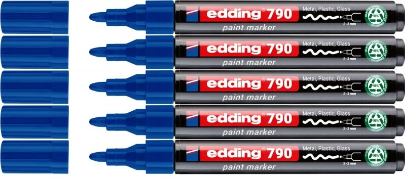 5x Marker olejowy edding e-790 PCR, okrągła, 2-3 mm, niebieski