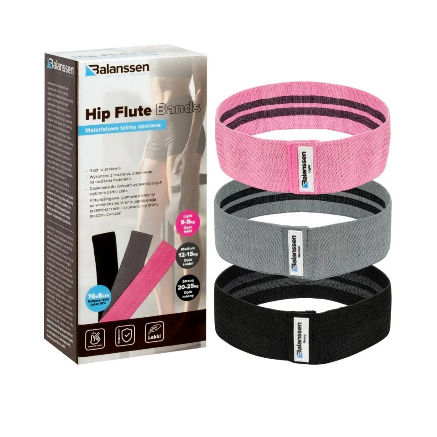 Balanssen hip flute bands, gumy materiałowe do ćwiczeń, 3 sztuki