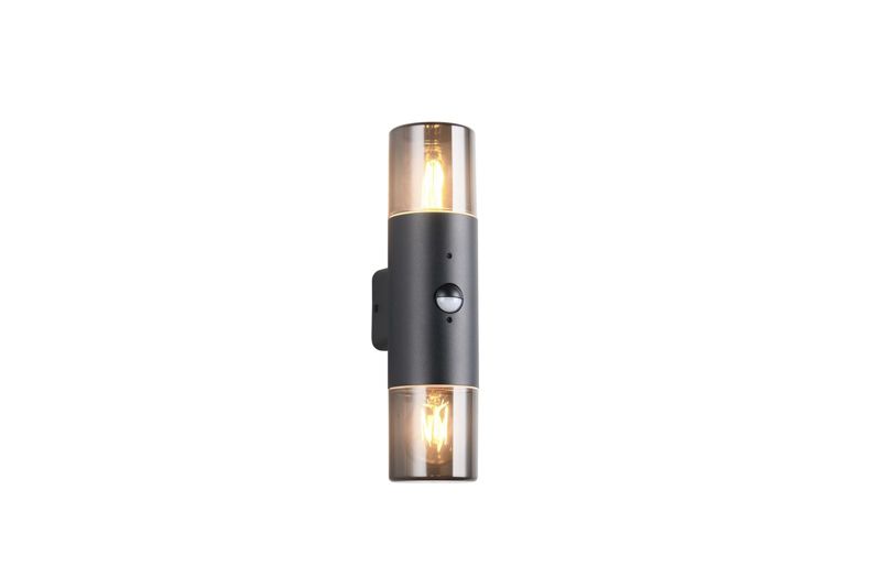 Kinkiet zewnętrzny z czujnikiem Trio Hoosic czarny 2 x E27 x 28W IP44 wym: 33 x 8,5 x 10 cm - 1 szt.