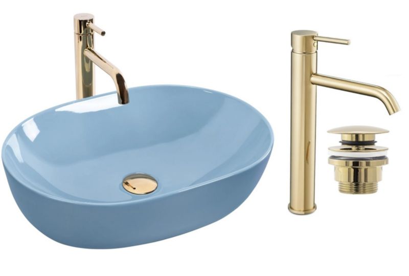Umywalka nablatowa GTM Design Amelia M8 Niebieska z baterią w zestawie 1 szt.