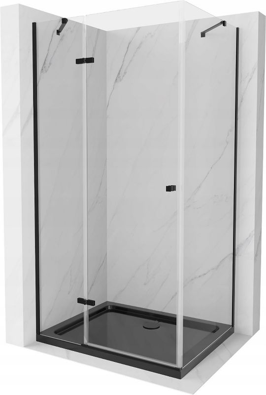 Kabina prysznicowa Mexen Roma uchylna 90 x 100 cm transparent czarna + brodzik Flat czarny