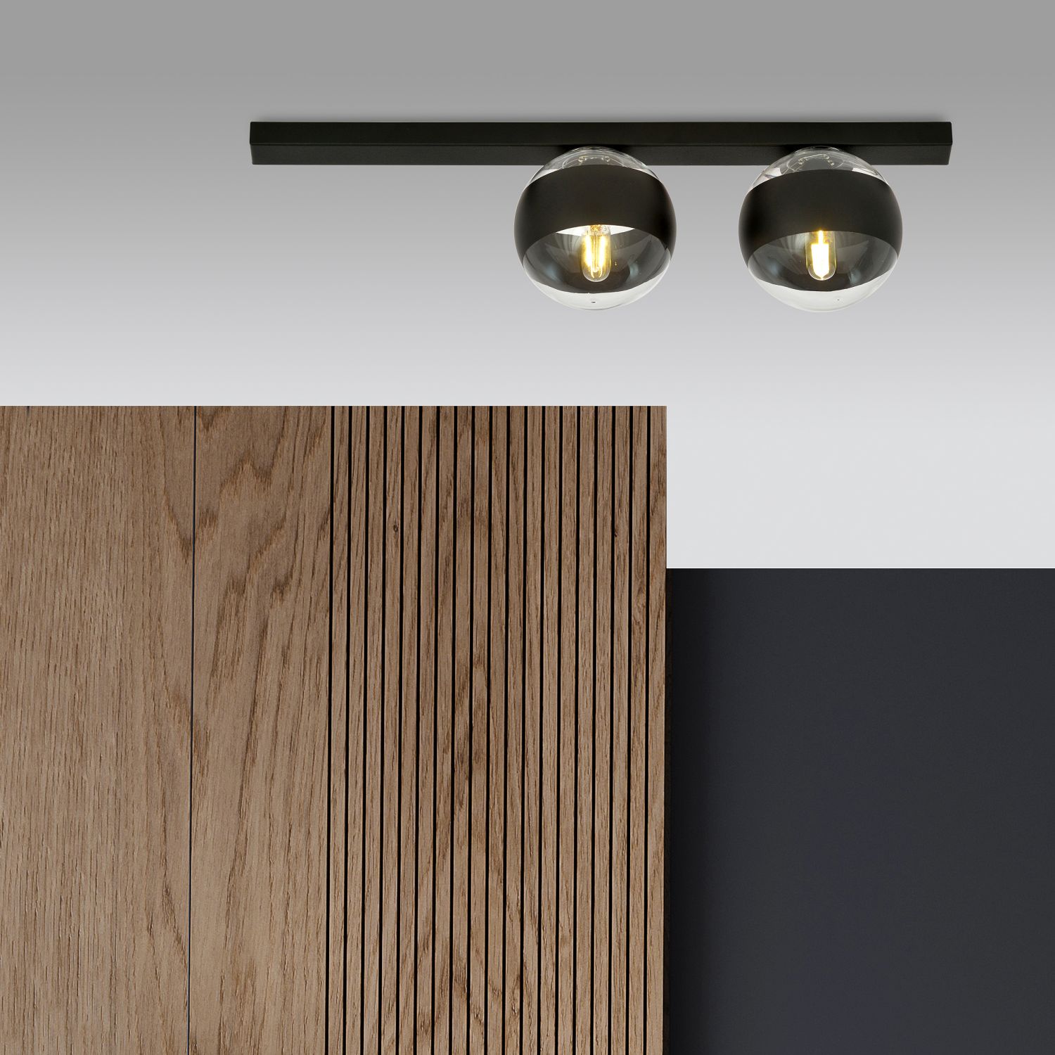Emibig Fit Stripe lampa podsufitowa 2x10 W czarna-przezroczysta 1123/2