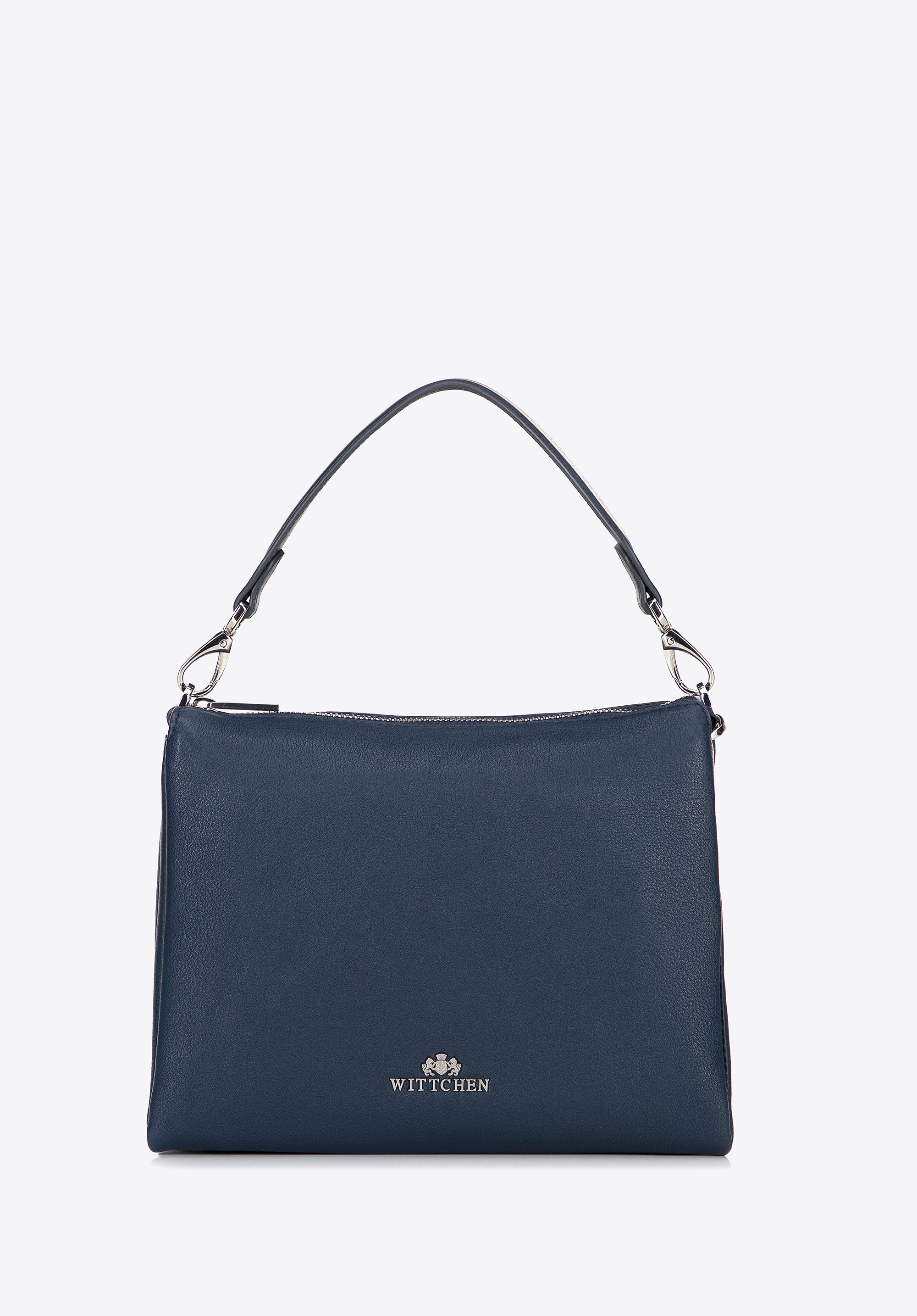 Damska crossbody trójkomorowa ze skóry granatowa
