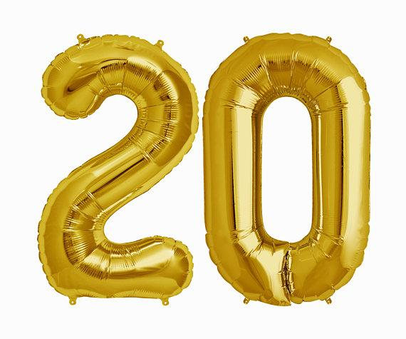 Balony Foliowe Cyfra "20", 100 cm, złoty