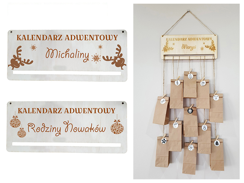Kalendarz adwentowy z papieru kraft eko domki torebki grawer personalizacja IMIĘ