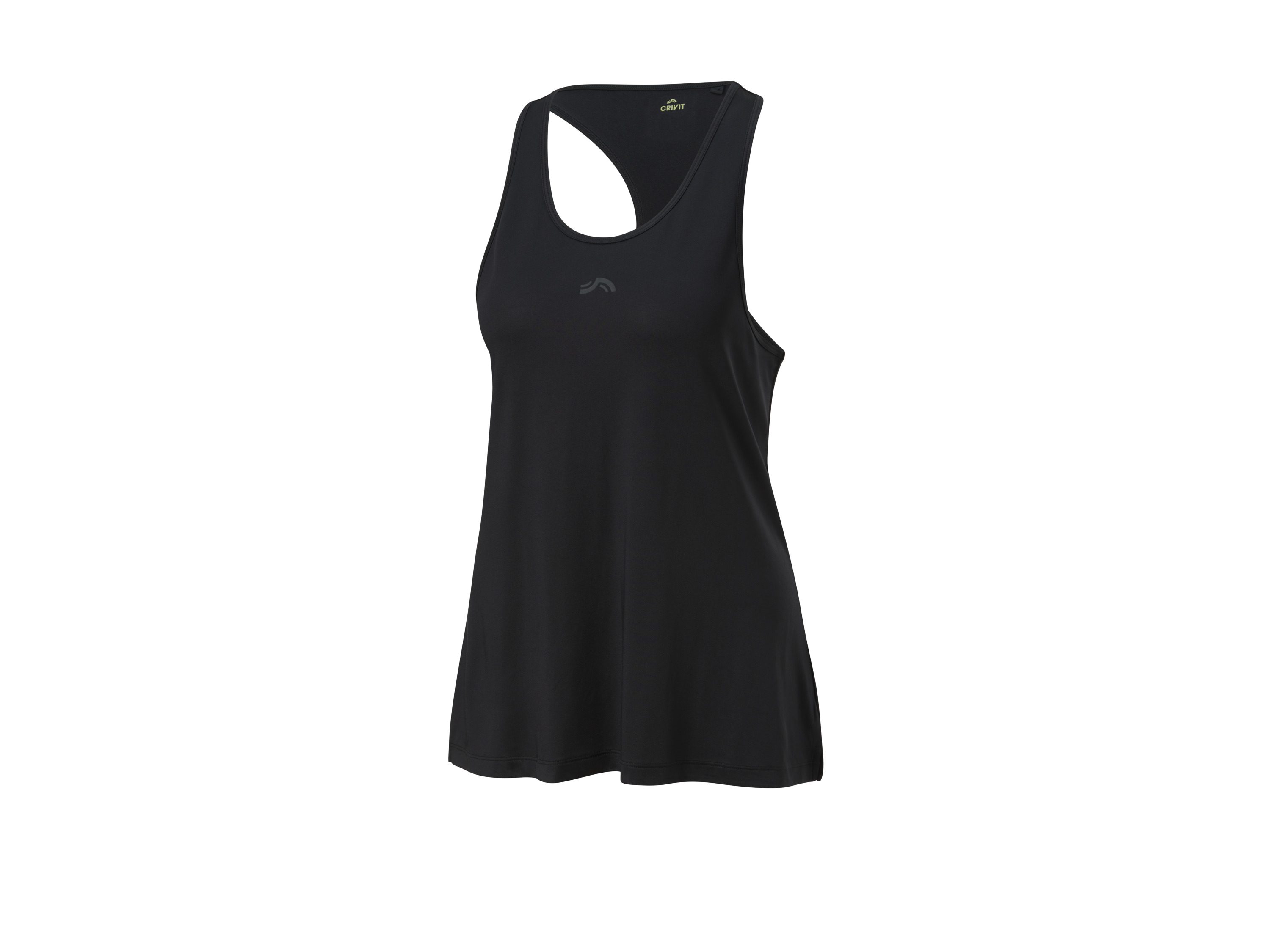 Top sportowy damski CRIVIT Maffashion, Czarny, L(44/46), szybkoschnący, z materiałów z recyklingu, Lycra