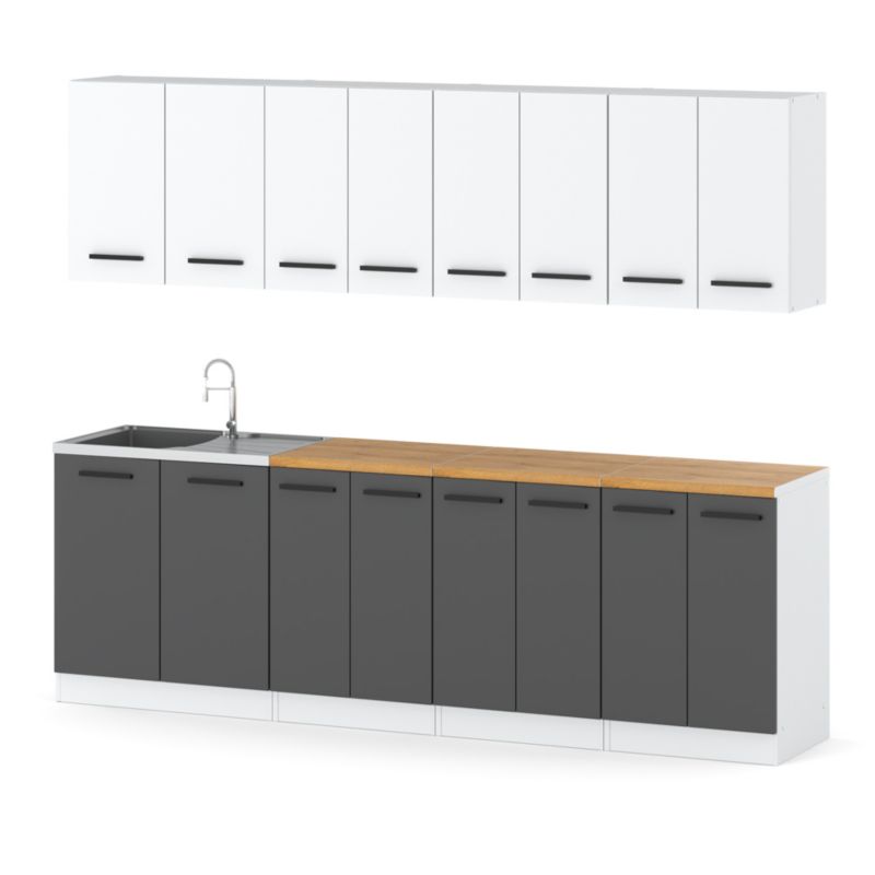 Zestaw Kuchenny Hurtownia-Mebli Z Blatem Kuchnia Vero 260cm Biały Mat Biały Mat/Szary Mat 260x47x145 cm 1szt.