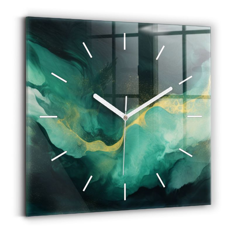 Zegar szklany białe wskazówki Wallfluent 30x30 cm Zielony marmur 1 szt.