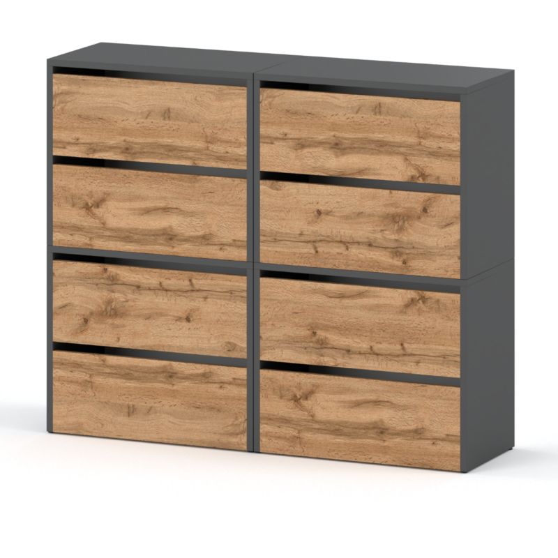 Duża Szafka Na Buty Stiv-Meble 8 Drzwi 4 Moduły 120Cm Szary Mat Dąb Wotan 120X36X100 Cm 1Szt.
