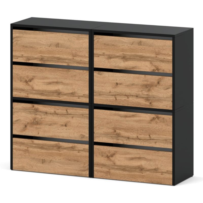 Duża Szafka Na Buty Stiv-Meble 8 Drzwi 4 Moduły 120Cm Czarny Mat Dąb Wotan 120X36X100 Cm 1Szt.