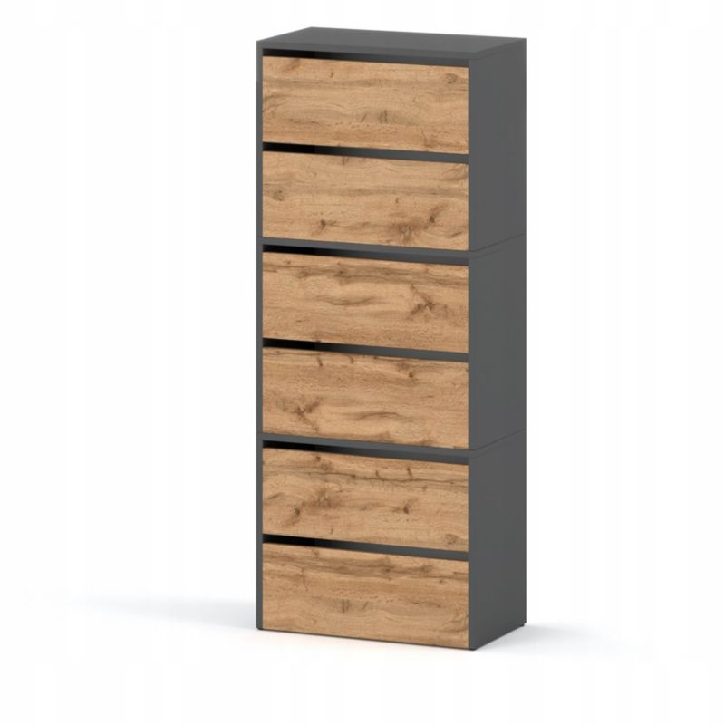 Szafka Na Buty Stiv-Meble 6 Drzwi 3 Moduły 60Cm Szary Mat Dąb Wotan 60X36X150 Cm 1Szt.