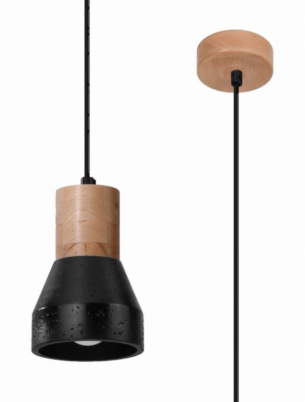 Lampa sufitowa wisząca Sollux Lighting Qubic 5608 jasne drewno-czarna szerokość 10 cm 1xE27 x 60W 1 szt.