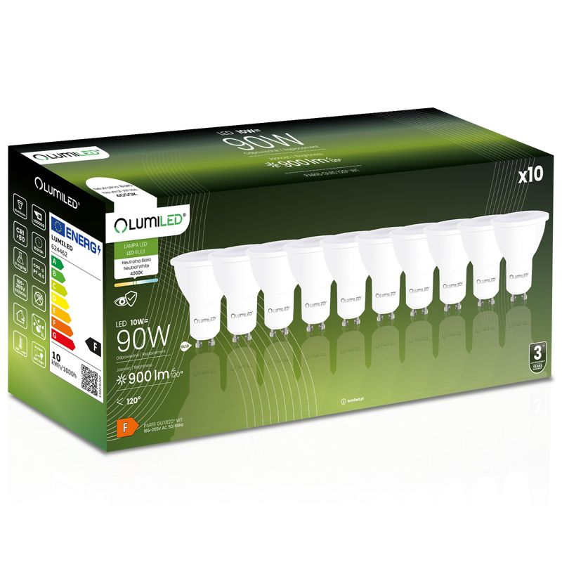 Żarówka LED Lumiled GU10 Reflektor PAR16 10W 900lm 4000K 120st 10 szt.