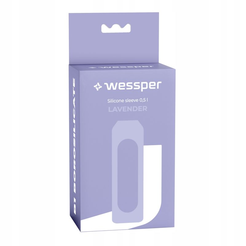 Etui silikonowe, Wessper, do butelki na wodę Wessper B1 BOROSILICATE 0,5L, ochronne, bez BPA, lawendowy, 1szt