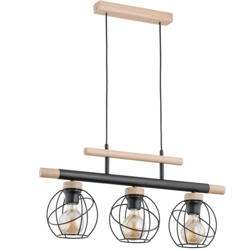 Lampa wisząca Alfa Trendy 2340 jasne drewno-czarna nad stół 3xE27 x 15W 1 szt.