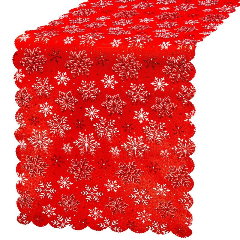Bieżnik na stół Springos 187x34cm obrus świąteczny ze śnieżynkami czerwony 1 szt.