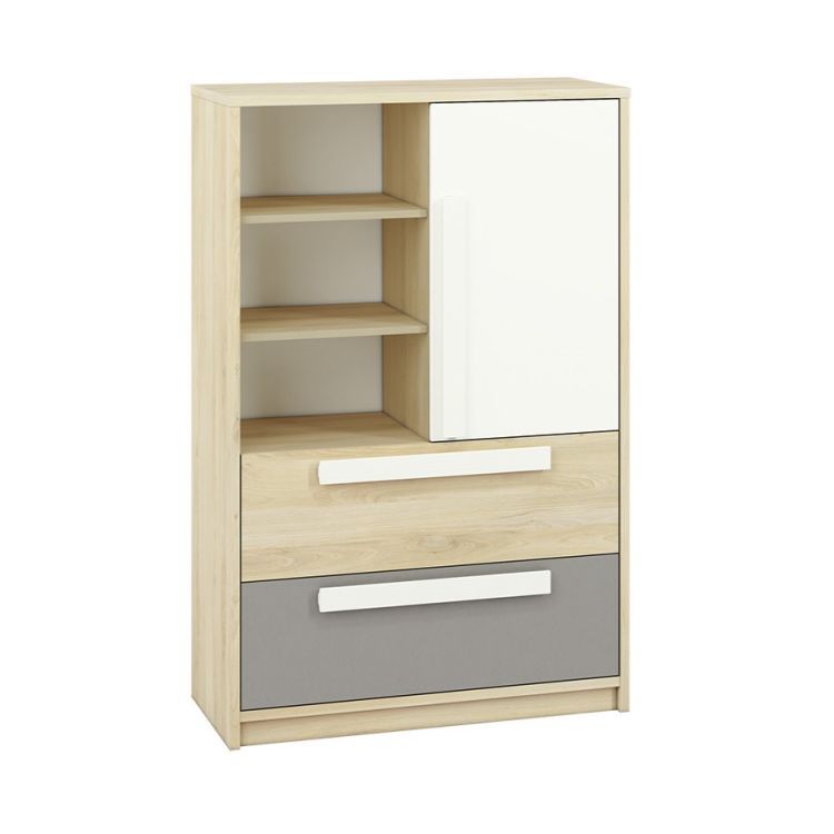 Komoda ML Meble wysoka DOT 92 buk/biała/szara 1 szt.