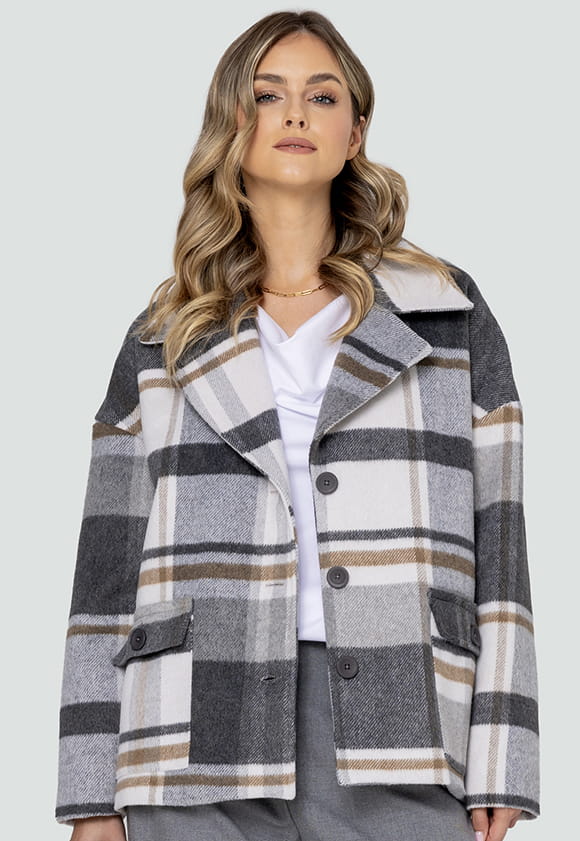 Kurze Damenjacke aus Wolle ELI - kariert