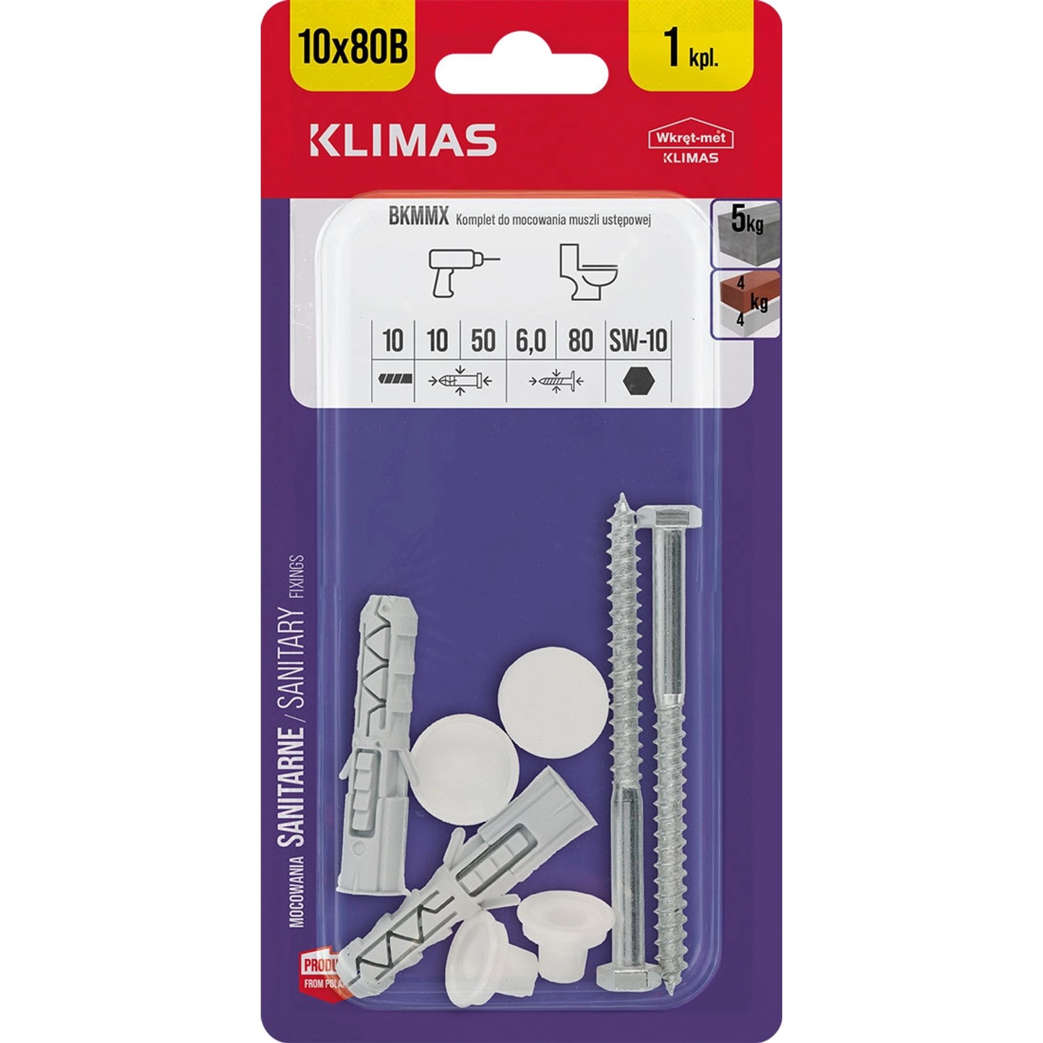 Wkręt-met Komplet do mocowania muszli ustępowej 10 mm x 80 mm