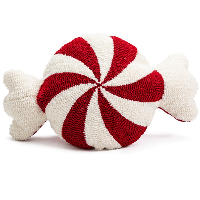 Poduszka dekoracyjna cukierek boucle biało-czerwona 48cm ns