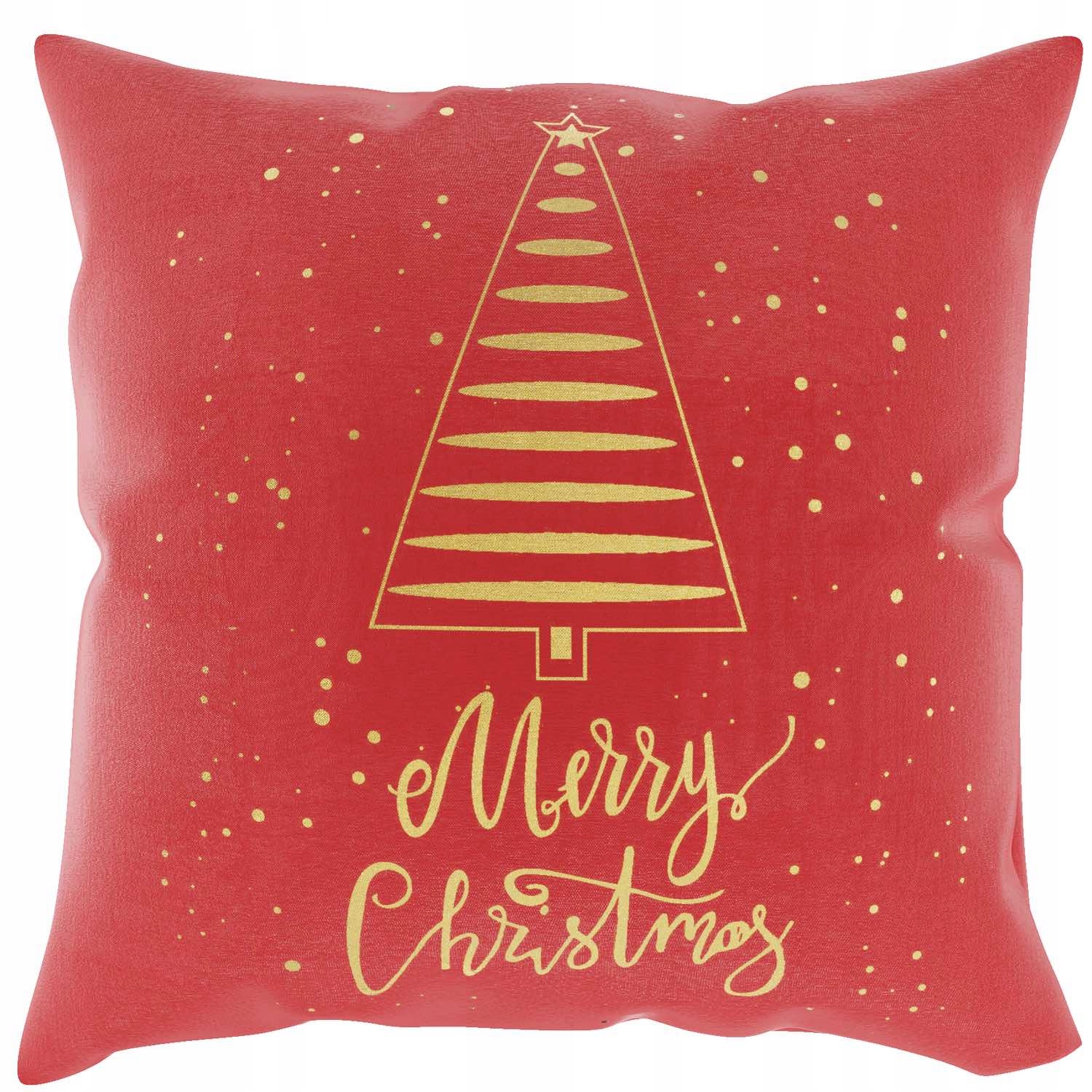 Świąteczna poszewka na poduszkę Merry Christmas Choinka czerwono - złota 45x45cm AL